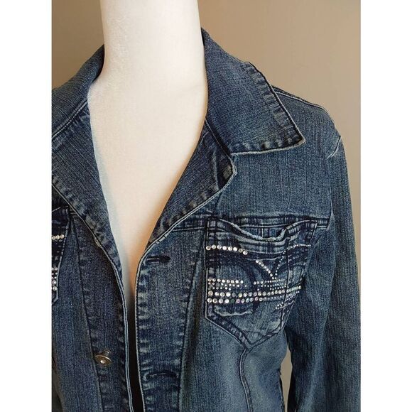 Revolt Jeans Co Denim Jacket Sz L Embellished - Picture 3 of 7